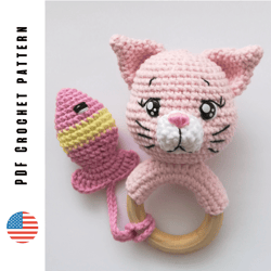 Crochet cat rattle pattern, amigurumi cat teething ring | Inspire Uplift