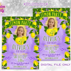 Lemon party invitation, lemon birthday, lemon photo invitation, lemon birthday party