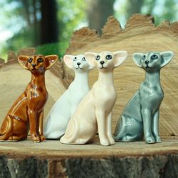 Oriental cat figurine ceramics handmade, statuette porcelain