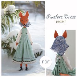 Pinafore dress pattern for doll fox, making a heirloom doll, textile art, doll clothing sewing pattern, PDF digital