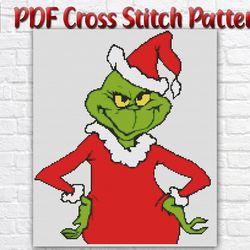 Christmas Grinch Counted Cross Stitch Pattern / Disney PDF Cross Stitch Chart / New Year Holiday Printable PDF Chart