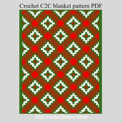 Crochet C2C Criss Cross Mosaic Christmas blanket pattern PDF Instant Download
