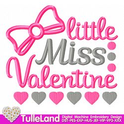 Little Miss Valentine Girl Baby Queen Heart Valentines Day Design applique for Machine Embroidery
