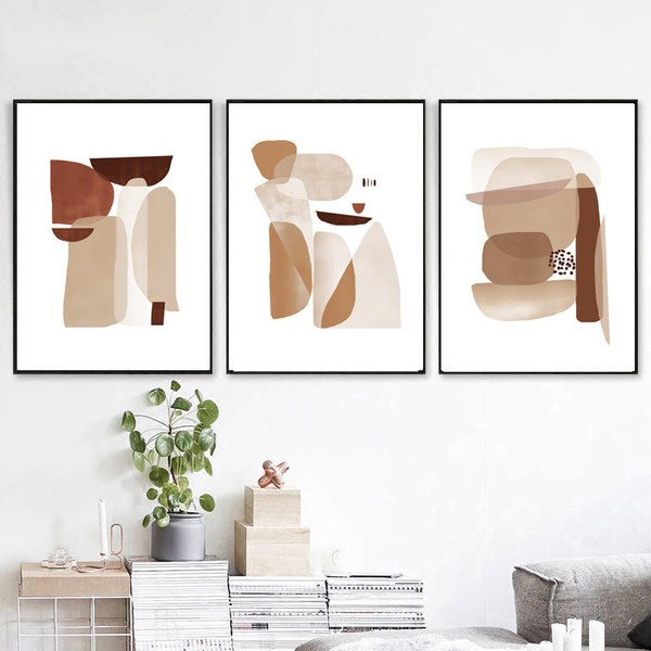 Beige Abstract posters of 3 on the wall, easy to download