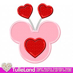 Mouse valentines day Heart Design applique for Machine Embroidery