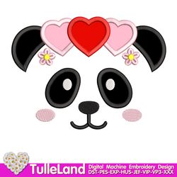 Valentine Panda Face with heart Design applique for Machine Embroidery