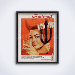 Vintage Smirnoff vodka advertisement poster, she devil, retro printable art, print (Digital Download)