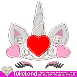 Crown princess Valentine Unicorn Design applique for Machine Embroidery