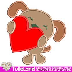 Puppy dog valentines Design applique for Machine Embroidery