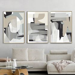 Gray Wall Art Abstract Poster Prints Set of 3 Living Room Decor Large Modern Art Abstract Artwork Downloadable Prints