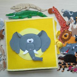 AFRICAN Busy Book, Felt SAFARI Animals, Set of Animals to Play, Felt Quiet Book, Montessori Book for Toddlers