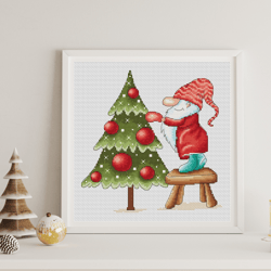 Christmas gnome cross stitch pattern PDF, christmas tree cross stitch pattern, holiday gnome, holiday cross stitch