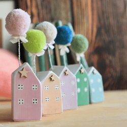 Driftwood cottages with Pom-Pom, rustic wooden house, old houses with tree, Shabby chic houses, chalet village
