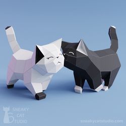 Cats - Boy and Girl - 3D Papercraft template Digital pattern for printing and cutting (pdf, svg, dxf)