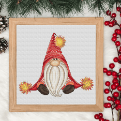 Cute gnome cross stitch pattern PDF, christmas gnome, gnome cross stitch, gnome in red hat, christmas cross stitch