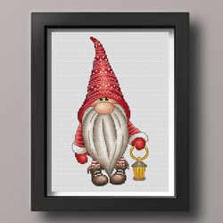Gnome cross stitch pattern pdf, winter gnome, gnome with flashlight, christmas gnome, christmas cross stitch