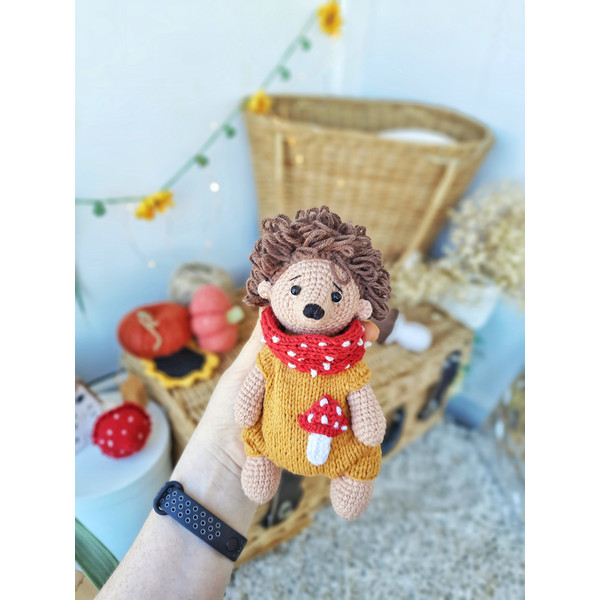 Little hedgehog soft toy in autumn suit for baby present.jpeg