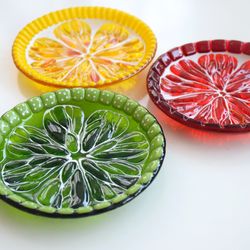 Small decorative fused glass dishes for lemon, fruit - Dessert  serving handmade bowls