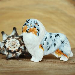 Brooch blue merle Collie figurine - brooch or dog show ring clip/number holder, cast plastic, hand-painted