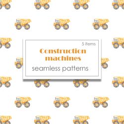 Construction machines watercolor seamless patterns