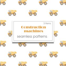 construction machines watercolor seamless patterns