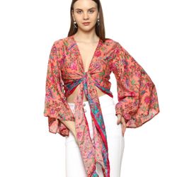 silk blend orange printed crop top