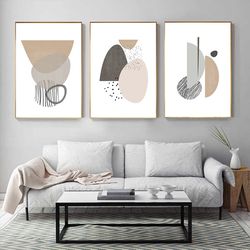 Abstract Prints Poster Set of 3 Gray Beige Wall Art Digital Download Abstract Painting Scandinavian Art Home Decor