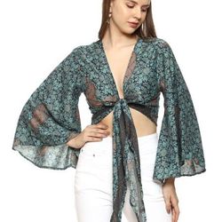 silk blend blue crop top