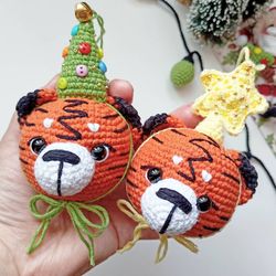 Amigurumi christmas balls, crochet tiger, crochet pattern christmas tree toys, amigurumi new year