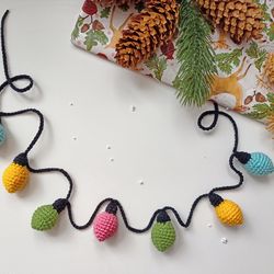 Crochet pattern christmas garland, amigurumi light bulbs pattern, crochet pattern christmas banner, christmas tree toys