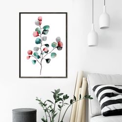Watercolor Print, Botanical Art Poster, Eucalyptus Print Printable Wall Decor, Home Decor, Printable Wall Art