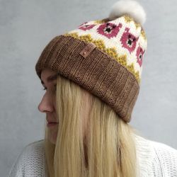 Beautiful warm woolen jacquard hat