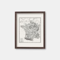 Old Vintage Decorative Map of France, 1872