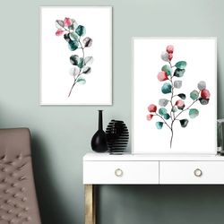 Set of 2 Botanical Print Set, Plant Posters, Watercolor Print, Botanical posters, Bedroom wall decor, Nature Prints
