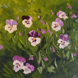 Pansy Original Oil Painting Flowers Artwork Pansies Wall Art 8 by 8 by Aleshkevich