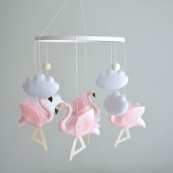 Baby mobile for girl with Flamingo , nursery decor , Cloud Crib mobile