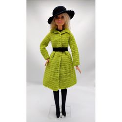 Outfit for a Barbie doll. Coat, Dress and Hat Crochet for Barbie Doll.