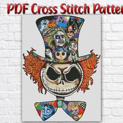 Nightmare Before Christmas Cross Stitch Pattern / The Mad Hatter PDF Cross Stitch Chart / Alice In Wonderland PDF Chart