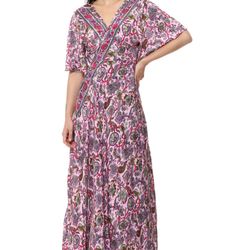 silk blend pink printed dress