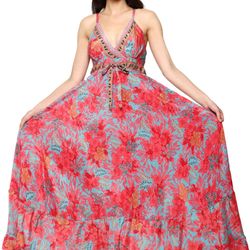 silk blend red printed dress