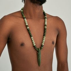 Men's African Jewelry | Green Statement Necklace | Long Necklaces for men