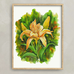 Orange Lily Flower Art Print, Flower Wall Decor, Floral Art, Watercolor Painting, Orange Art, Flower Painting