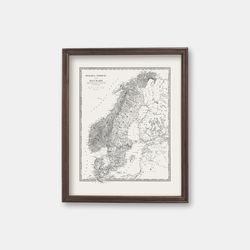 Old Vintage Decorative Map of Scandinavia, 1872