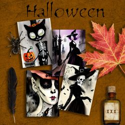 10 Printable ACEO  Cards Instant Download Digital Halloween Artist Cards