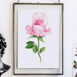 Pink Rose Flower Art Print, Flower Wall Decor, Floral Art, Watercolor Painting, Orange Art, Flower Painting