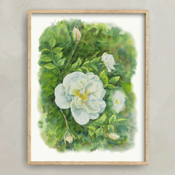 White Rosehip Flower Art Print, Flower Wall Decor, Floral Art, Watercolor Painting, Orange Art, Flower Painting