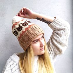 Warm winter handmade jacquard hat