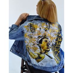 womens jacket, Painted denim jacket Queen portrait from photo, designer artwork, wearable art, hand painted jacket jean