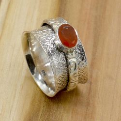 Carnelian 925 Silver Fidget Spinner Ring, Tarnish Free Ring