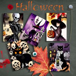 10 Printable ACEO  Cards Instant Download Digital Halloween Artist Cards